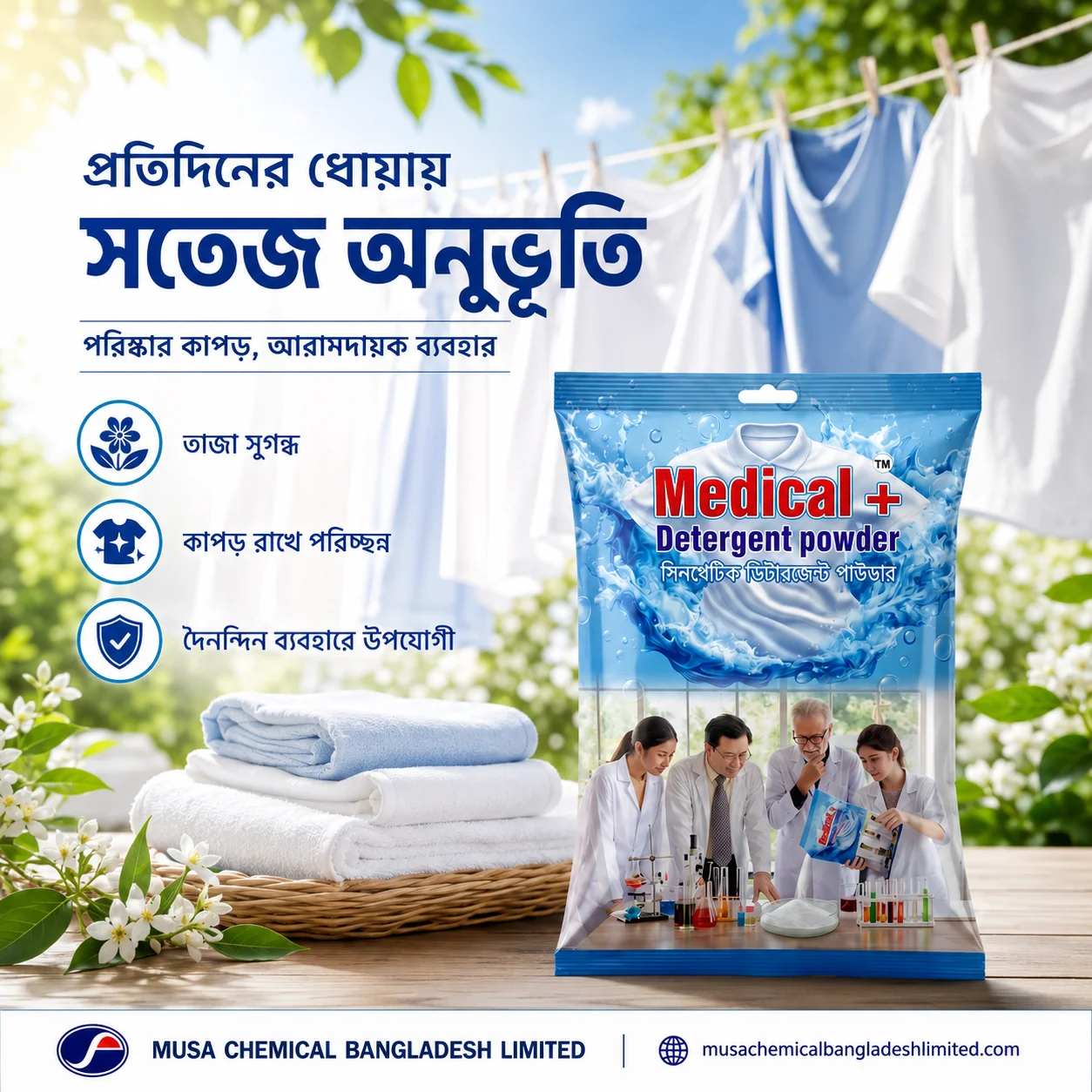 মেডিকেল প্লাস ডিটারজেন্ট পাউডার - Medical Plus Detergent Powder - কাপড় ধোয়ার পাউডার